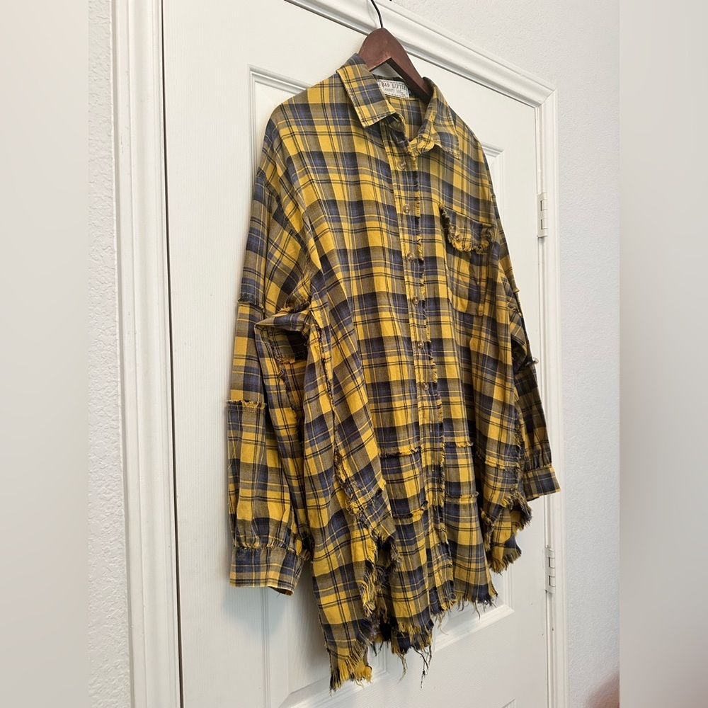Easel Bad Little Country Girl Tina Plaid Shacket Shirt Dress M Yellowstone/Boho - Picture 7 of 13
